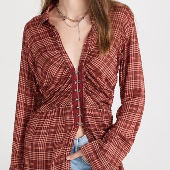 We the Free Catalina Remade Shirt in Red Combo Free People - Picture 1 of 6
